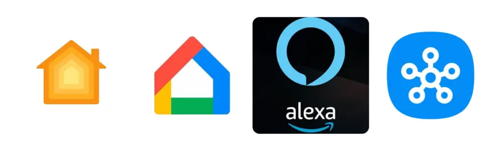 Ecosystem Logos of Apple HomeKit, Google, Amazon Alexa and Samsung SmartThings
